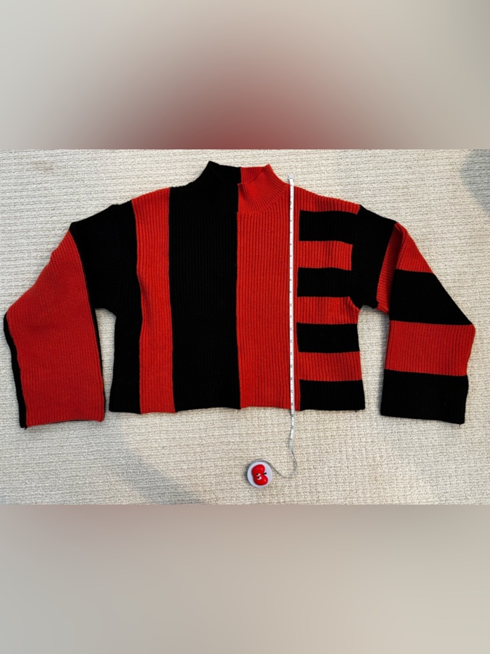 Buttermelon Cropped Orange and Black Knit Sweater